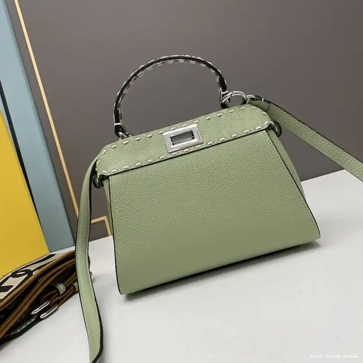 Cheap Leather In Stitching Green Calf Mini Bag Peekaboo Iconic Fendi 0706